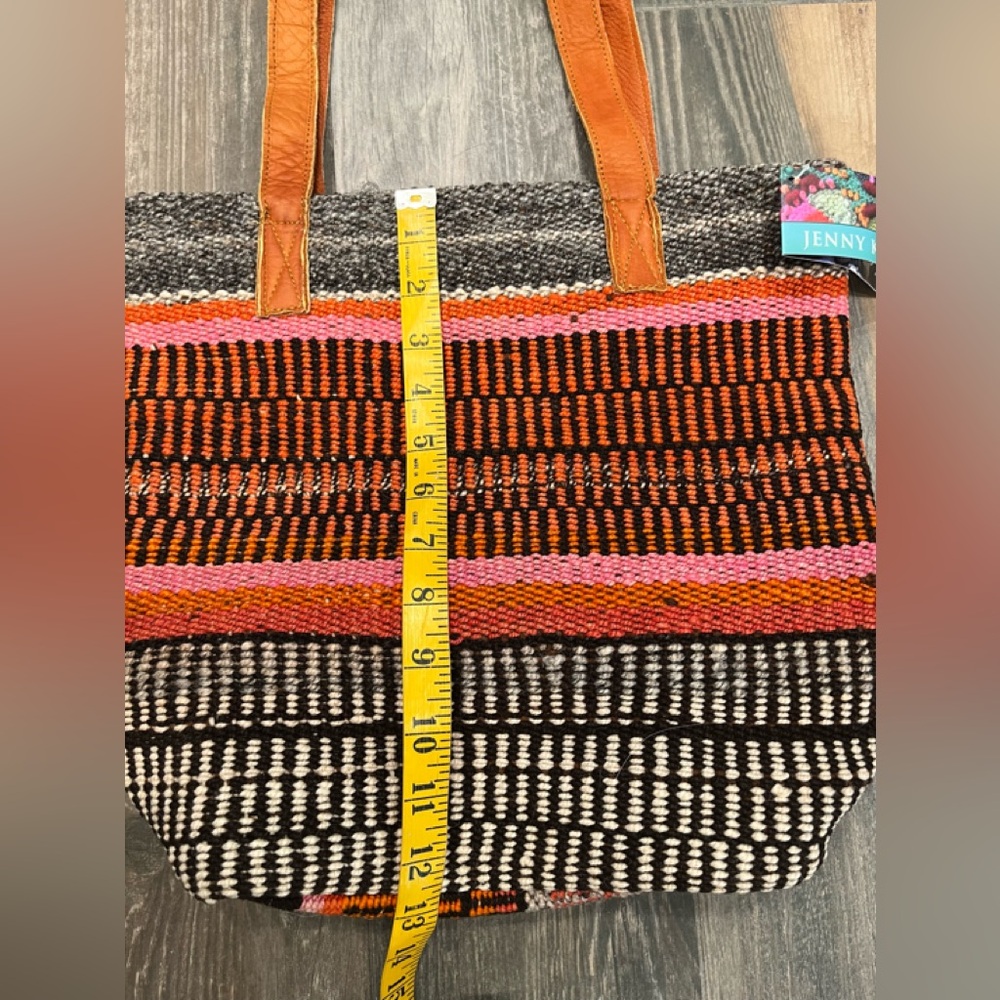 Jenny Krauss Wool Leather Shoulder Tote Bag Pink Orange Brown New W/ Tags Boho - Picture 8 of 11